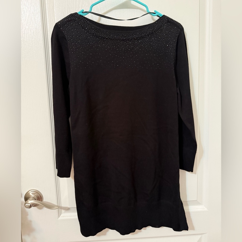 Black Rhinestone Boatneck Sweater Dress